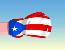 Flag of Puerto Rico on boxing glove. Confrontation between countries with competitive power. Offensive attitude. Separation of power. Template ready design. vector