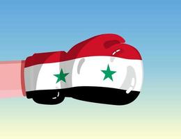 Flag of Syria on boxing glove. Confrontation between countries with competitive power. Offensive attitude. Separation of power. Template ready design.
