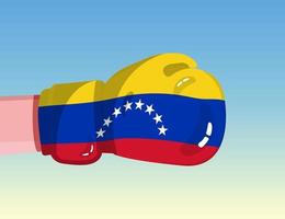 Flag of Venezuela on boxing glove. Confrontation between countries with competitive power. Offensive attitude. Separation of power. Template ready design. vector