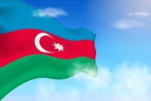 Azerbaijan flag in the clouds. Vector flag waving in the sky. National day realistic flag illustration. Blue sky vector.