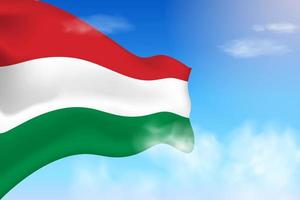 Hungary flag in the clouds. Vector flag waving in the sky. National day realistic flag illustration. Blue sky vector.