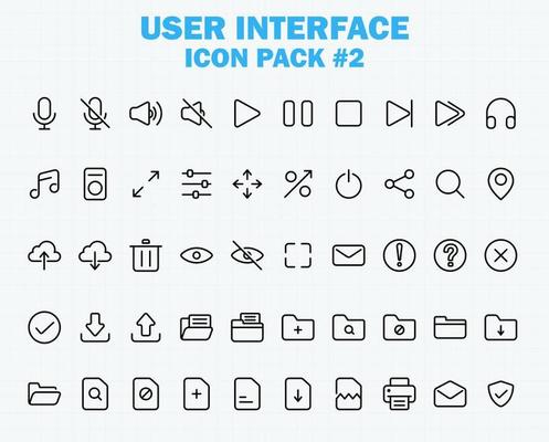 Web and App User Interface Icons Set, Vector UI Thin Outline Line Icon Collection