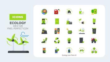 conjunto de iconos de recursos naturales ecológicos, paquete de iconos planos de color ecológico vector