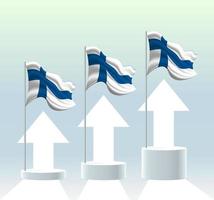 Finland flag. The country is in an uptrend. Waving flagpole in modern pastel colors. Flag drawing, shading for easy editing. Banner template design. vector