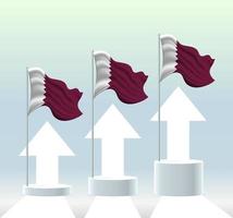 Qatar flag. The country is in an uptrend. Waving flagpole in modern pastel colors. Flag drawing, shading for easy editing. Banner template design. vector