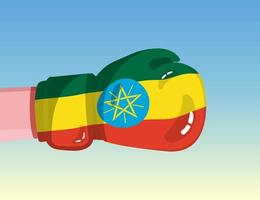 Flag of Ethiopia on boxing glove. Confrontation between countries with competitive power. Offensive attitude. Separation of power. Template ready design. vector