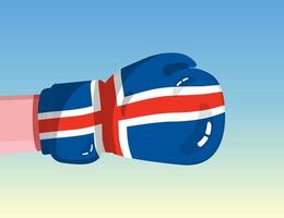 Flag of Iceland on boxing glove. Confrontation between countries with competitive power. Offensive attitude. Separation of power. Template ready design. vector