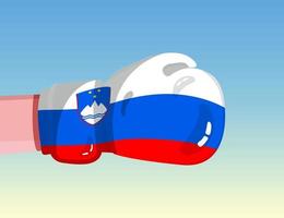 Flag of Slovenia on boxing glove. Confrontation between countries with competitive power. Offensive attitude. Separation of power. Template ready design. vector