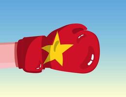 Flag of Vietnam on boxing glove. Confrontation between countries with competitive power. Offensive attitude. Separation of power. Template ready design. vector