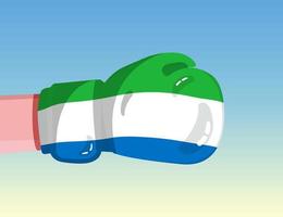 Flag of Sierra Leone on boxing glove. Confrontation between countries with competitive power. Offensive attitude. Separation of power. Template ready design. vector