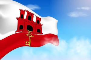 Gibraltar flag in the clouds. Vector flag waving in the sky. National day realistic flag illustration. Blue sky vector.