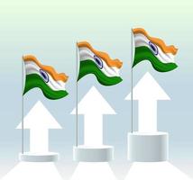 India flag. The country is in an uptrend. Waving flagpole in modern pastel colors. Flag drawing, shading for easy editing. Banner template design. vector