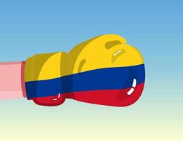 Flag of Colombia on boxing glove. Confrontation between countries with competitive power. Offensive attitude. Separation of power. Template ready design. vector