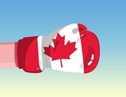 Flag of Canada on boxing glove. Confrontation between countries with competitive power. Offensive attitude. Separation of power. Template ready design. vector