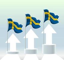 Sweden flag. The country is in an uptrend. Waving flagpole in modern pastel colors. Flag drawing, shading for easy editing. Banner template design. vector