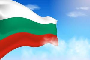 Bulgaria flag in the clouds. Vector flag waving in the sky. National day realistic flag illustration. Blue sky vector.