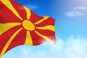 bandera de macedonia en las nubes. bandera vectorial ondeando en el cielo. ilustración realista de la bandera del día nacional. vector de cielo azul.
