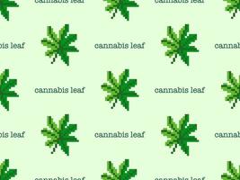 Cannabis cartoon character seamless pattern on green background. Pixel style vector