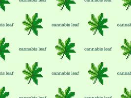 Cannabis cartoon character seamless pattern on green background. Pixel style vector