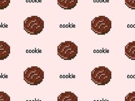 Cookie cartoon character seamless pattern on pink background. Pixel style vector