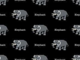 Elephant cartoon character seamless pattern on black background. Pixel style vector