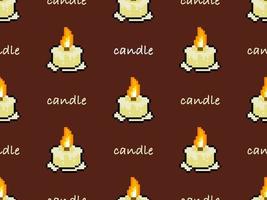 Candle cartoon character seamless pattern on red background. Pixel style vector