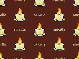 Candle cartoon character seamless pattern on red background. Pixel style vector