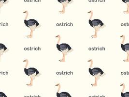 Ostrich cartoon character seamless pattern on yellow background. Pixel style vector
