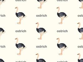 Ostrich cartoon character seamless pattern on yellow background. Pixel style vector