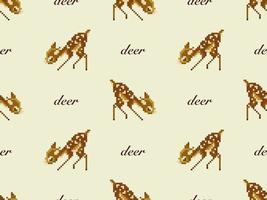 Deer cartoon character seamless pattern on yellow background. Pixel style vector