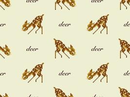 Deer cartoon character seamless pattern on yellow background. Pixel style vector