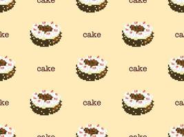 Cake cartoon character seamless pattern on yellow background. Pixel style vector