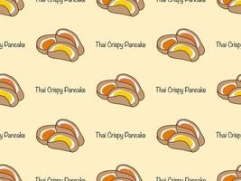 Patrón sin costuras de personaje de dibujos animados de panqueques crujientes tailandeses sobre fondo amarillo. estilo de píxel vector
