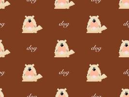 Dog cartoon character seamless pattern on brown background. Pixel style vector