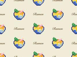 Ramen cartoon character seamless pattern on yellow background. Pixel style vector