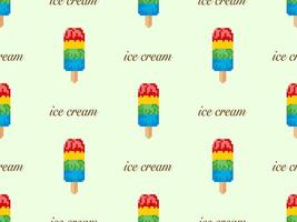 Ice cream cartoon character seamless pattern on green background. Pixel style vector
