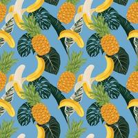 diseño sin costura tropical de frutas de verano sobre fondo azul vector