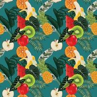 summer fruits tropical seamless design on green background vector