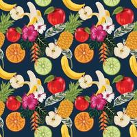 summer fruits tropical seamless design on dark bule background vector