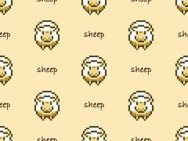 Sheep cartoon character seamless pattern on yellow background. Pixel style vector