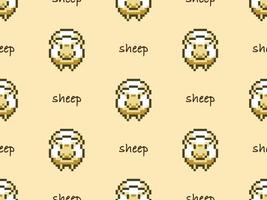 Sheep cartoon character seamless pattern on yellow background. Pixel style vector