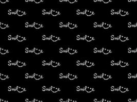 Smile word cartoon character seamless pattern on black background. Pixel style vector