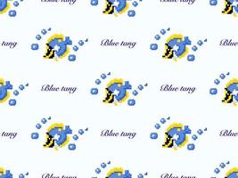 Fish cartoon character seamless pattern on blue background. Pixel style vector