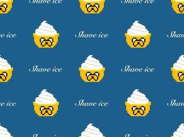 Shave ice cartoon character seamless pattern on blue background. Pixel style vector