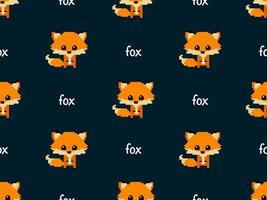 Fox cartoon character seamless pattern on black background. Pixel style vector