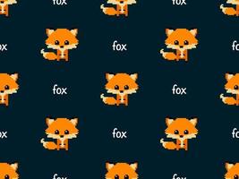 Fox cartoon character seamless pattern on black background. Pixel style vector