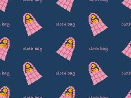 Cloth bag cartoon character seamless pattern on blue background. Pixel style vector