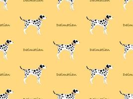 Dalmatian cartoon character seamless pattern on yellow background. Pixel style vector