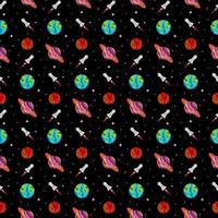 Rocket Space Planets Vector Seamless Pattern