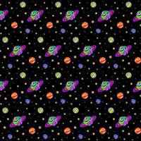 Psychedelic Space Planets Vector Seamless Pattern